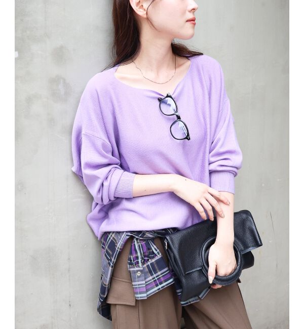  「《手洗い可能》ミラノリブラメ入り裾ラウンドニット」|ニット・セーター|