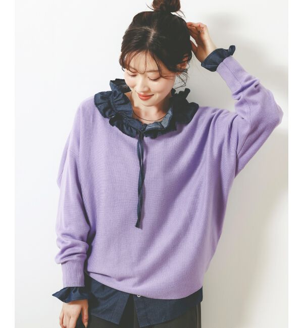  「《手洗い可能》ミラノリブラメ入り裾ラウンドニット」|ニット・セーター|