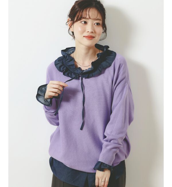  「《手洗い可能》ミラノリブラメ入り裾ラウンドニット」|ニット・セーター|