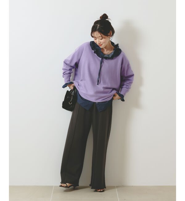  「《手洗い可能》ミラノリブラメ入り裾ラウンドニット」|ニット・セーター|