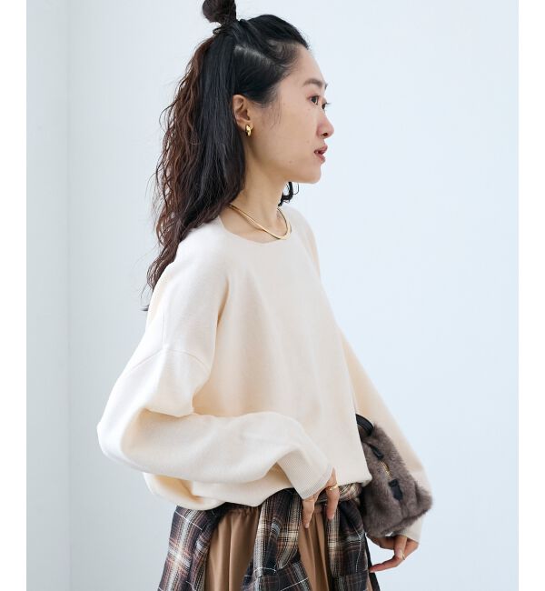  「《手洗い可能》ミラノリブラメ入り裾ラウンドニット」|ニット・セーター|