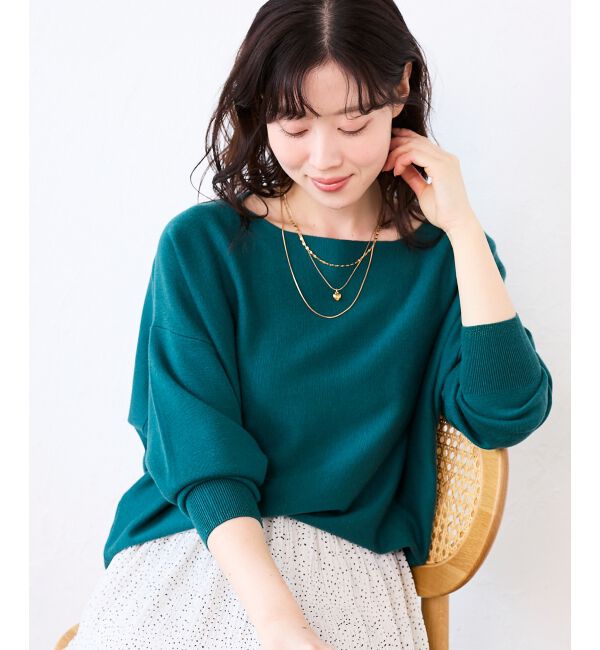  「《手洗い可能》ミラノリブラメ入り裾ラウンドニット」|ニット・セーター|グリーン