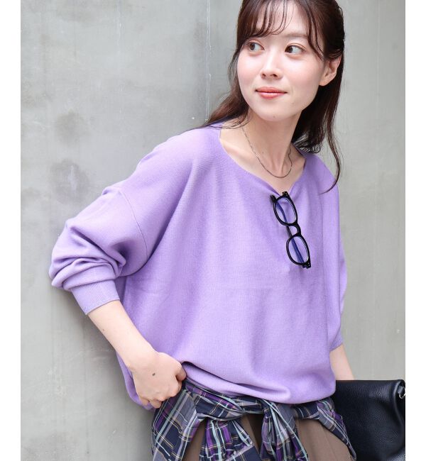  「《手洗い可能》ミラノリブラメ入り裾ラウンドニット」|ニット・セーター|ラベンダー