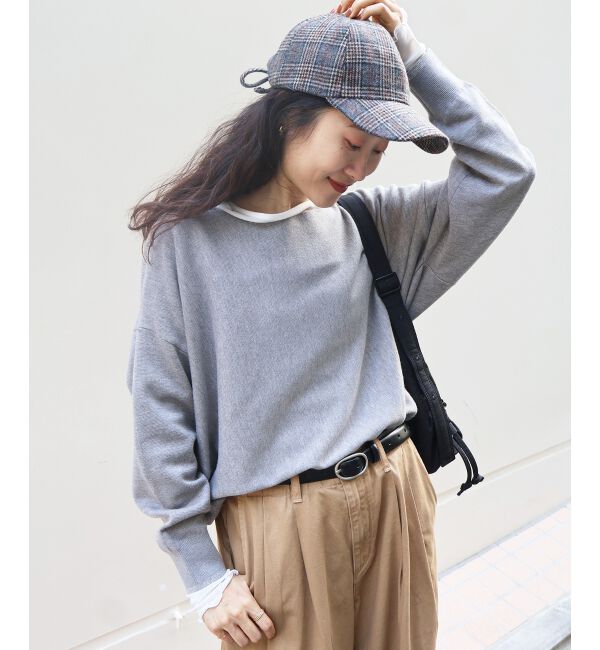  「《手洗い可能》ミラノリブラメ入り裾ラウンドニット」|ニット・セーター|L／グレー