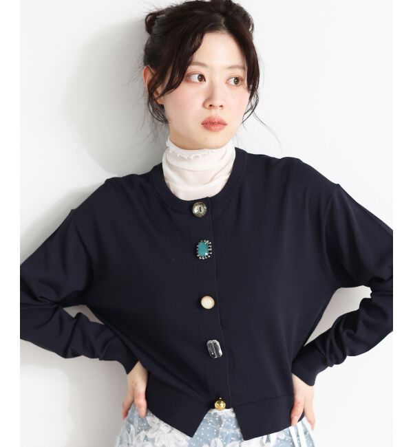  「TORRAZZO DONNAビジューコンパクトカーデ」|カーディガン|ネイビー