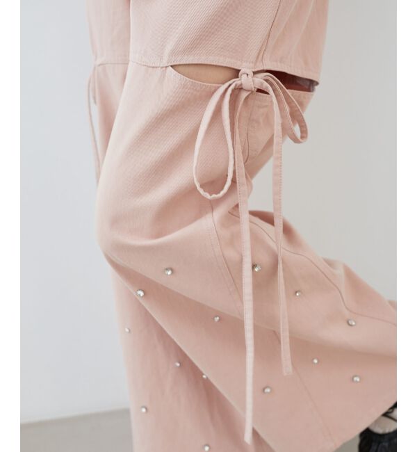 MAJESTICLEGON「サイドスリットビジューデニムパンツ」|デニム|