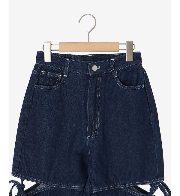 MAJESTICLEGON「サイドスリットビジューデニムパンツ」|デニム|