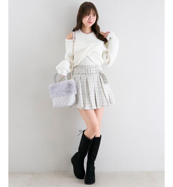  「ベルト付きプリーツミニスカパン」|スカート|