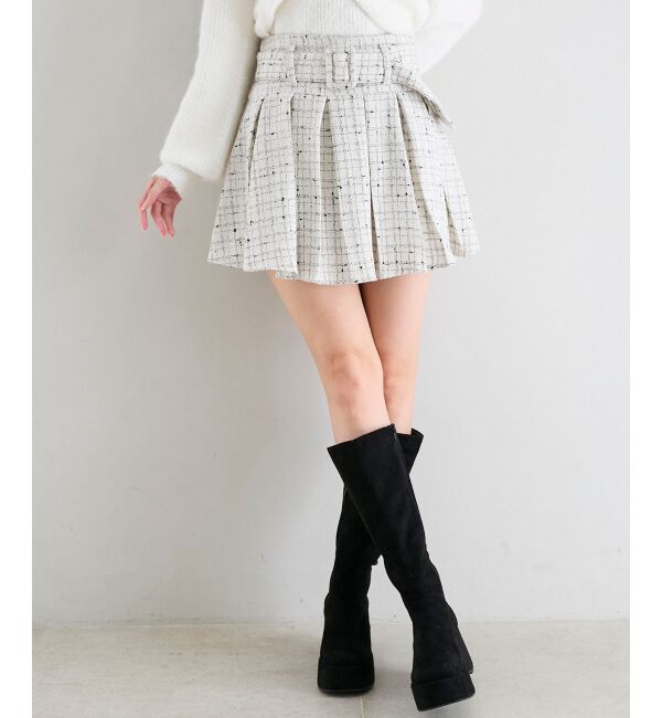  「ベルト付きプリーツミニスカパン」|スカート|