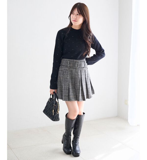  「ベルト付きプリーツミニスカパン」|スカート|