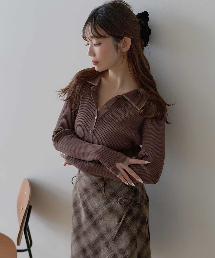 earth music&ecology「【WEB限定】バイカラートリムロングニットカーディガン」|カーディガン|