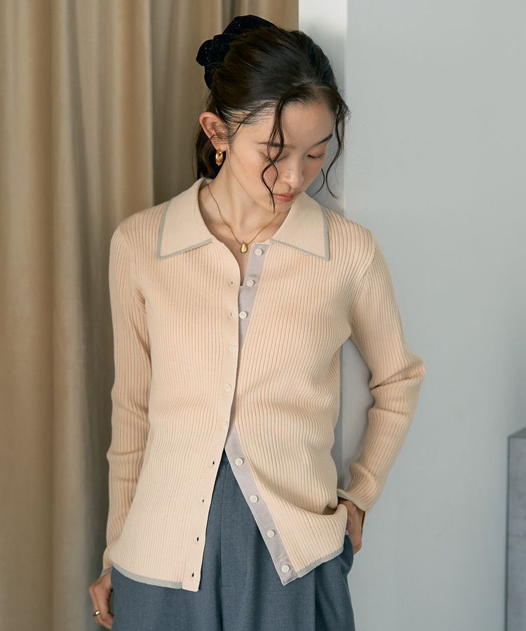 earth music&ecology「【WEB限定】バイカラートリムロングニットカーディガン」|カーディガン|