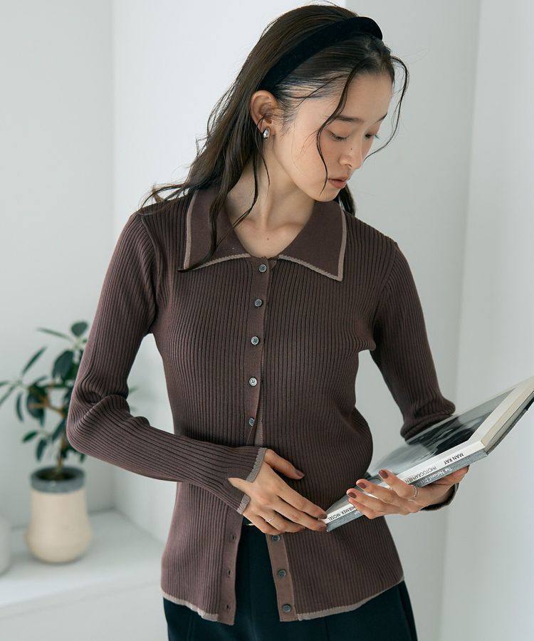 earth music&ecology「【WEB限定】バイカラートリムロングニットカーディガン」|カーディガン|