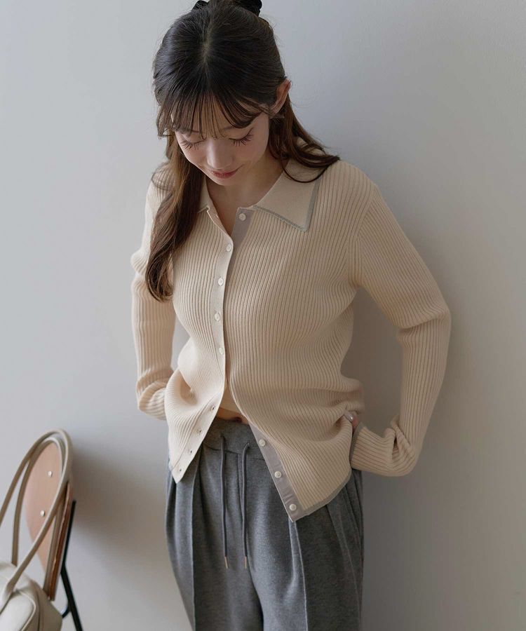 earth music&ecology「【WEB限定】バイカラートリムロングニットカーディガン」|カーディガン|