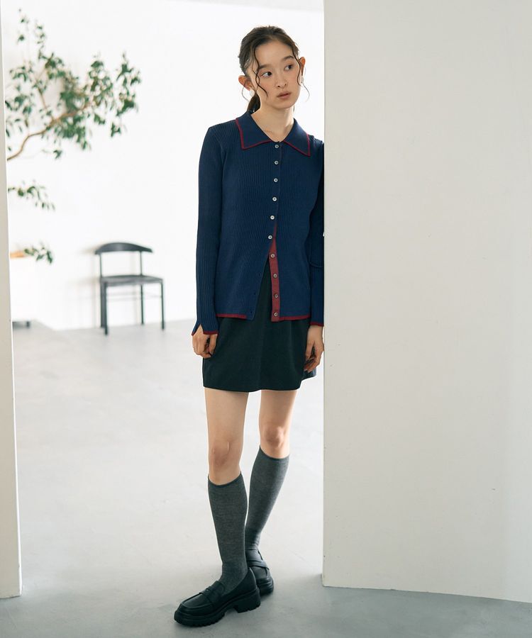 earth music&ecology「【WEB限定】バイカラートリムロングニットカーディガン」|カーディガン|