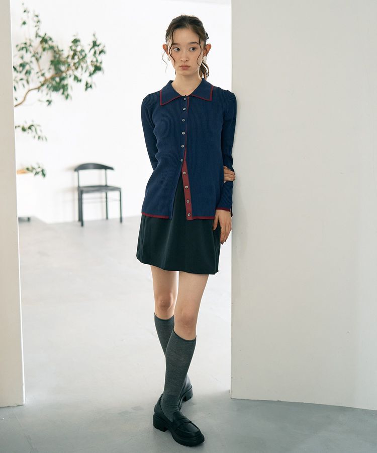 earth music&ecology「【WEB限定】バイカラートリムロングニットカーディガン」|カーディガン|