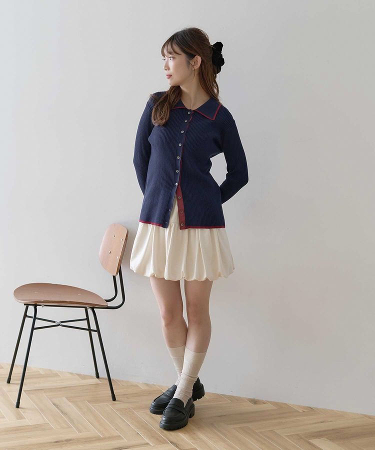 earth music&ecology「【WEB限定】バイカラートリムロングニットカーディガン」|カーディガン|