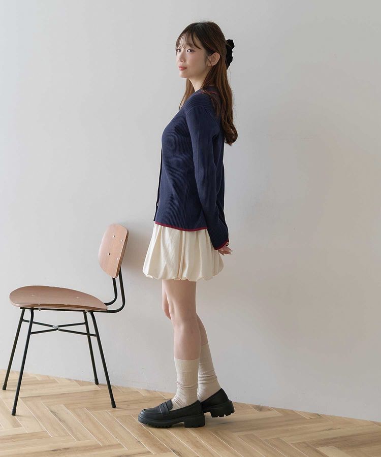 earth music&ecology「【WEB限定】バイカラートリムロングニットカーディガン」|カーディガン|