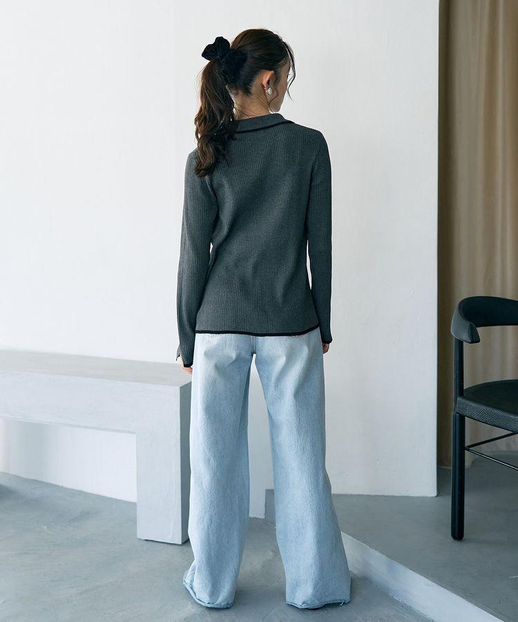 earth music&ecology「【WEB限定】バイカラートリムロングニットカーディガン」|カーディガン|