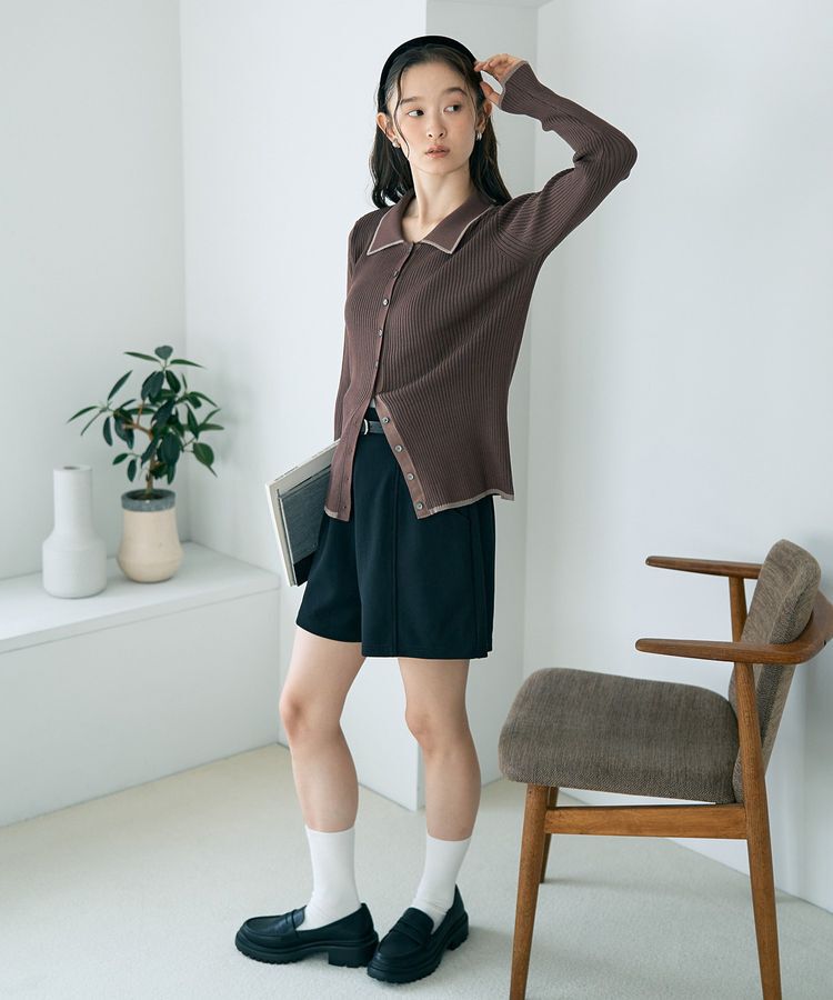 earth music&ecology「【WEB限定】バイカラートリムロングニットカーディガン」|カーディガン|