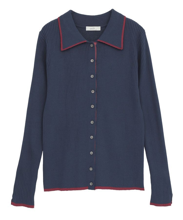 earth music&ecology「【WEB限定】バイカラートリムロングニットカーディガン」|カーディガン|