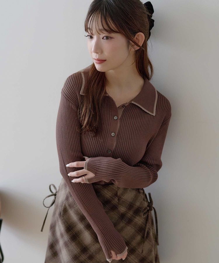 earth music&ecology「【WEB限定】バイカラートリムロングニットカーディガン」|カーディガン|