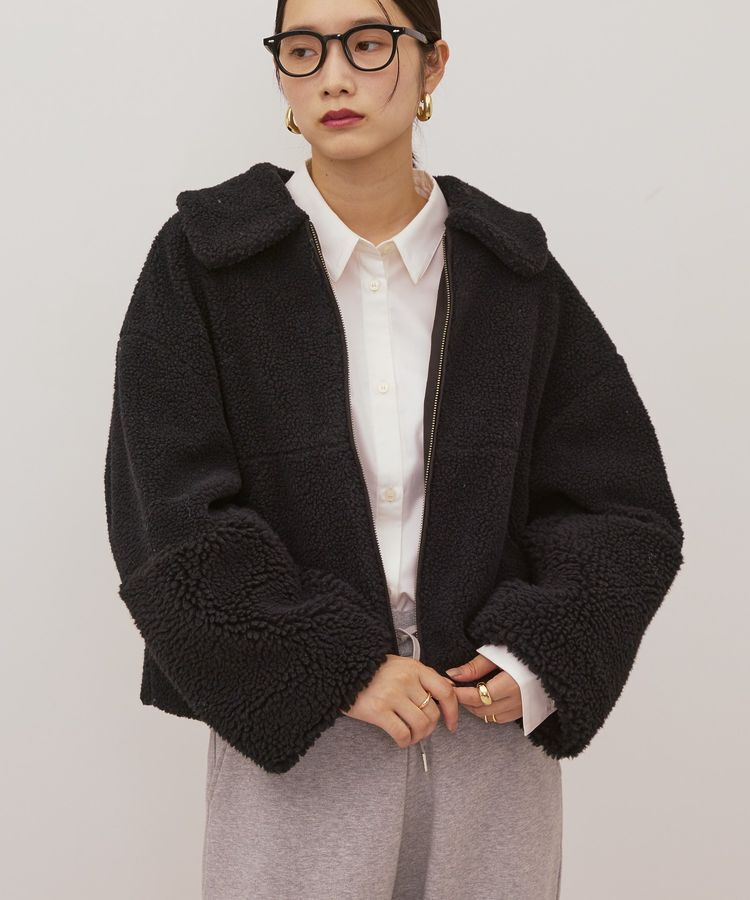 AMERICAN HOLIC「衿付きボアブルゾン」|その他|Black