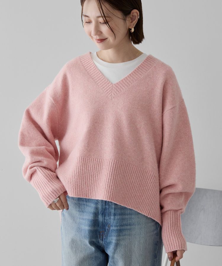 AMERICAN HOLIC「ワイドリブVネックプルオーバー」|ニット・セーター|Pink
