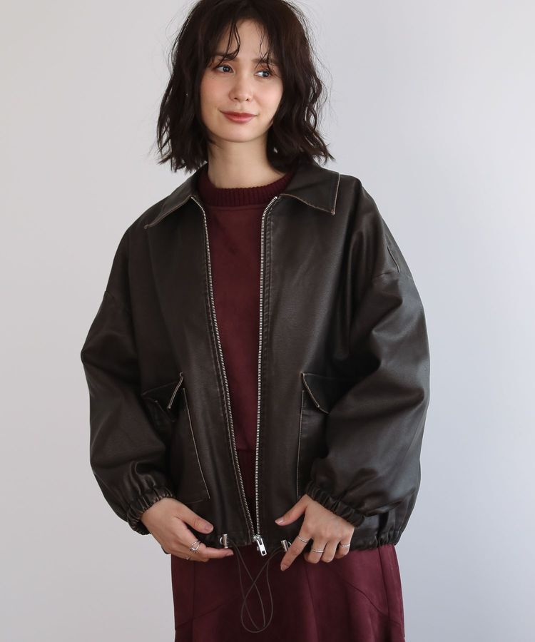 Green Parks「・ELENCARE DUE フェイクレザーブルゾン」|ブルゾン・スタジャン|Brown
