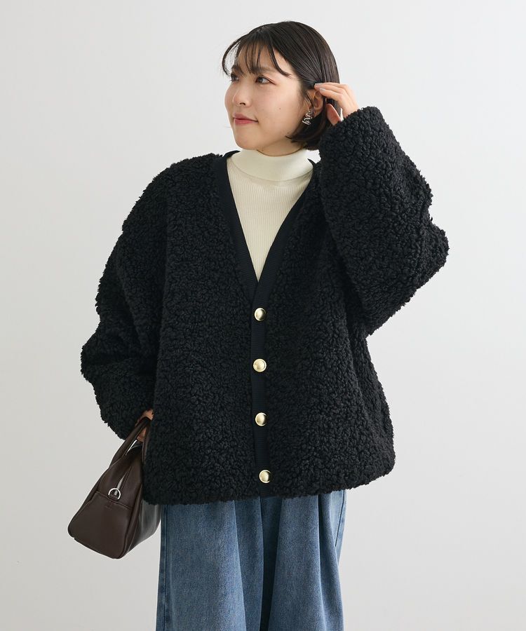 Green Parks「Vネックボアカーディジャケット」|ブルゾン・スタジャン|Black