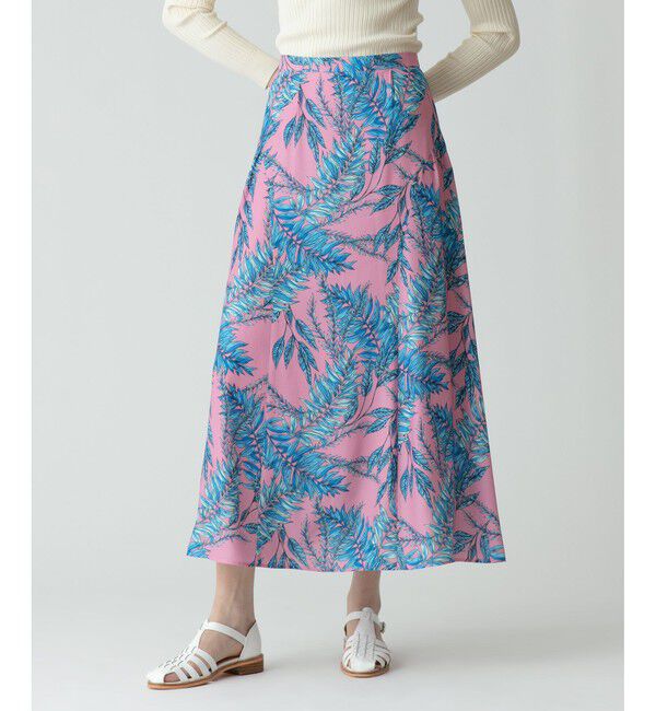 allureville「リーフプリントサイドギャザースカート」|スカート|ピンク