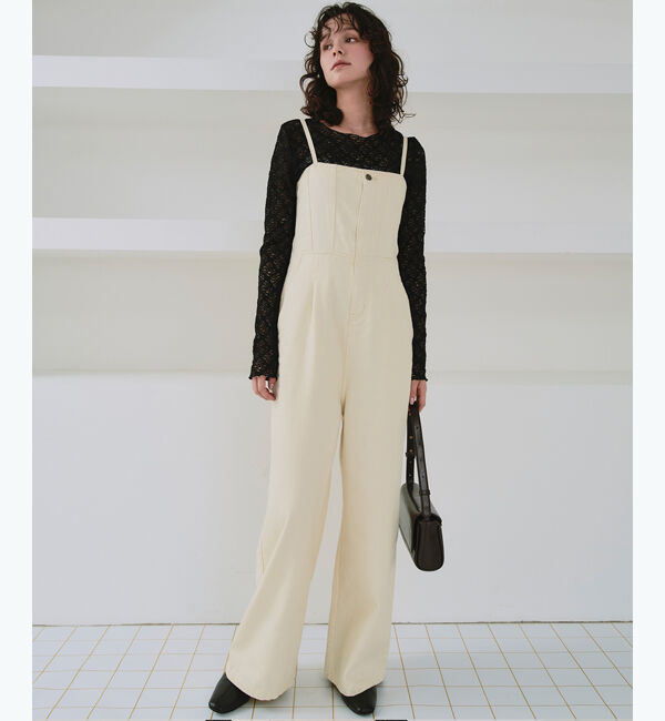 titivate「キャミソールデニムオールインワン」|デニム|アイボリー