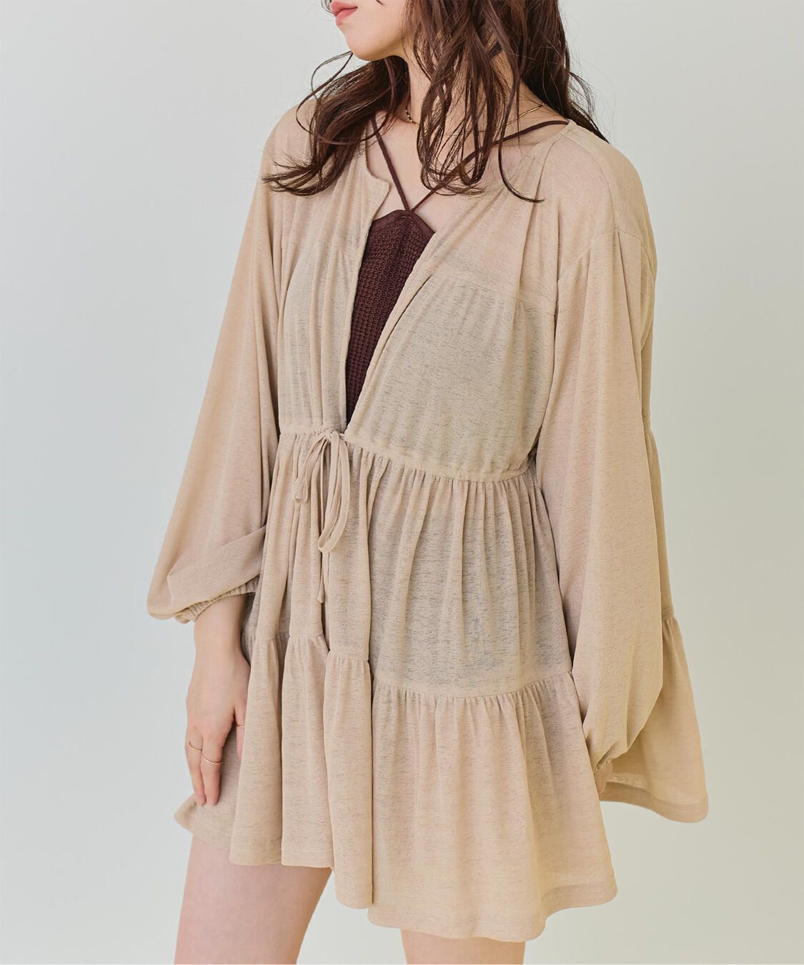 SEA DRESS「ティアードロングカーディガン/ラッシュガード」|コンビネゾン|ベージュ