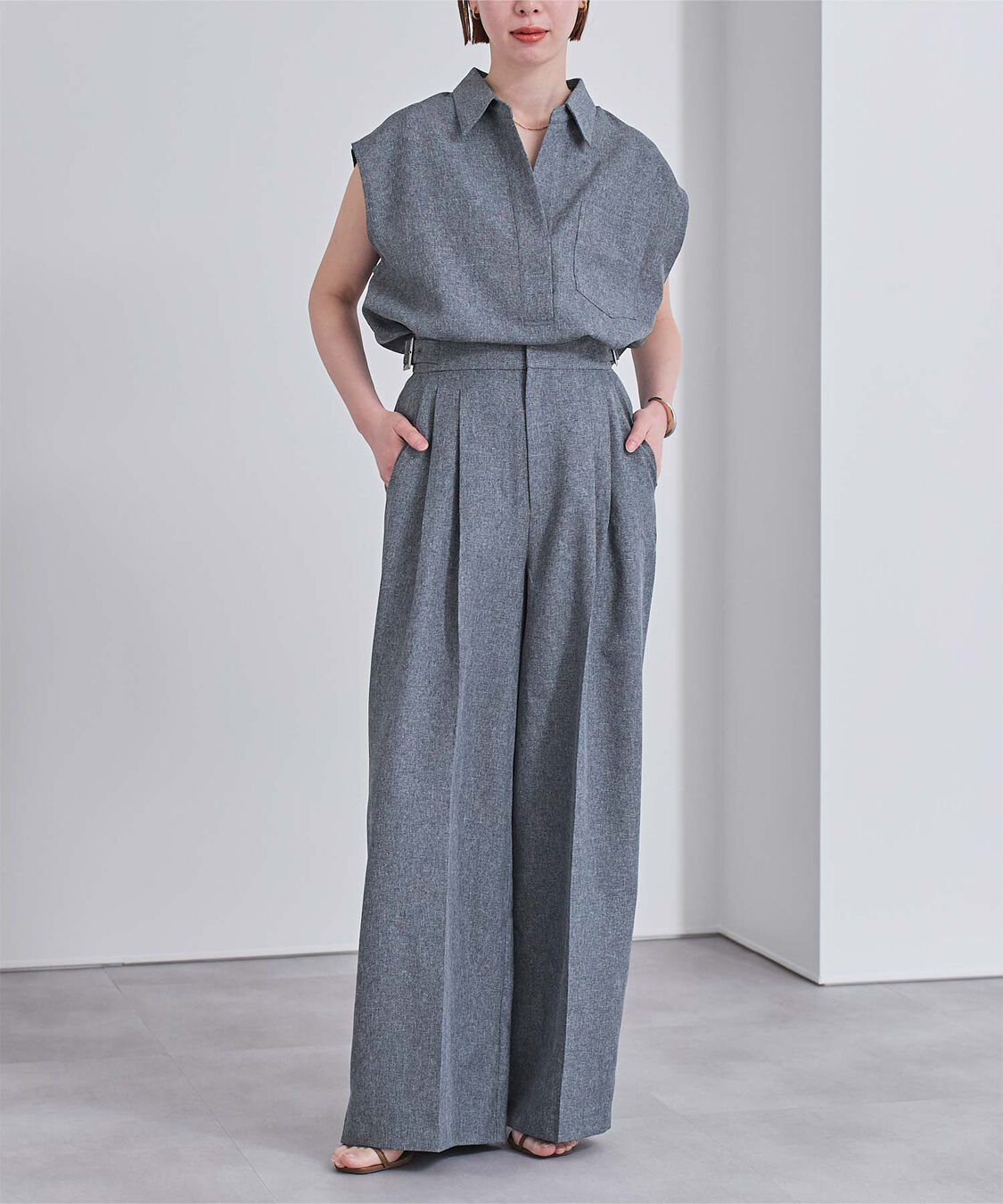 ur's「リネンライクサイドベルトデザインタックワイドパンツ」|スラックス|