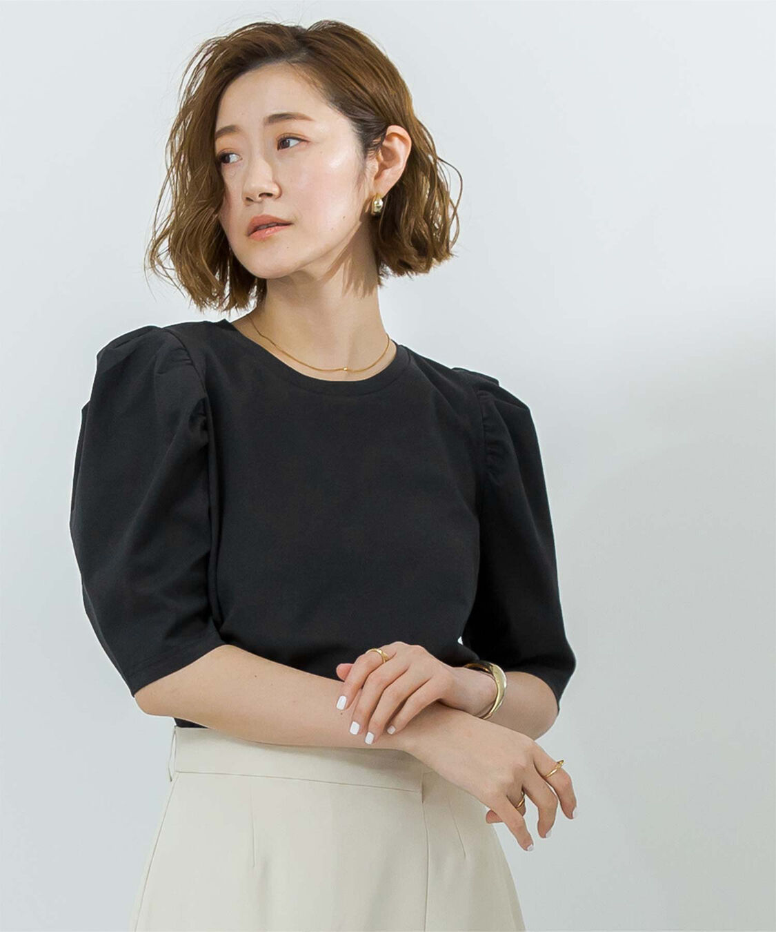 ur's「汗染み防止パフスリーブTシャツ」|Tシャツ・カットソー|ブラック