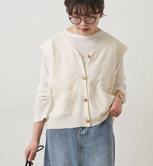  「【手洗い可能】ミラノリブニットジレベスト」|ニット・セーター|アイボリー