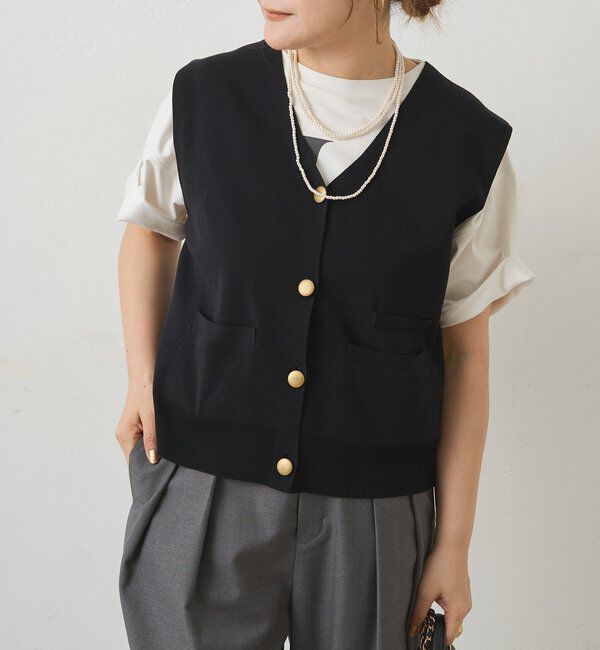  「【手洗い可能】ミラノリブニットジレベスト」|ニット・セーター|