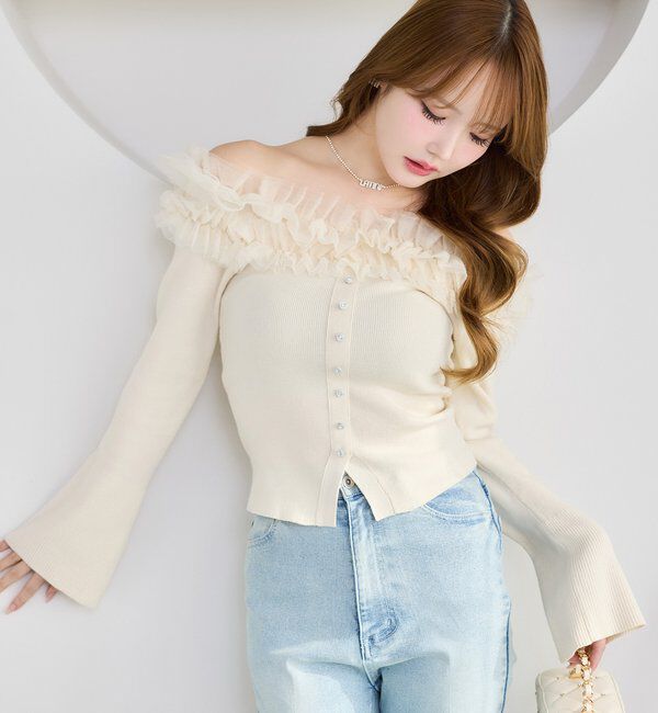  「チュールフリルオフショルニット」|ニット・セーター|