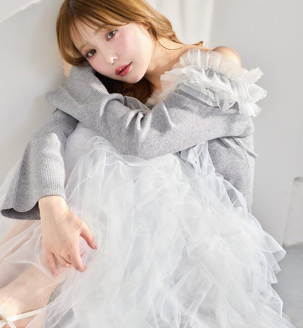  「チュールフリルオフショルニット」|ニット・セーター|