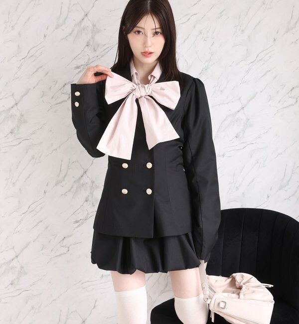  「【リボン取り外し可能】フロントギャザーボウタイシャツ」|シャツ・ブラウス|