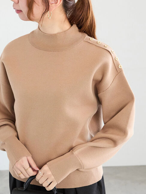 Te chichi「スタンドショルダーメタルボタンニット」|ニット・セーター|キャメル