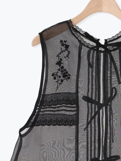 Samansa Mos2「オーガンジー刺繍ベスト」|ダウンベスト・ベスト|