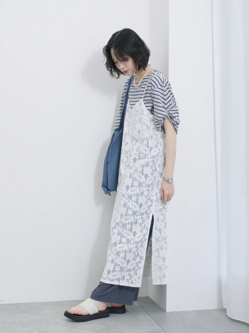 Samansa Mos2 blue「メッシュレースキャミワンピース」|ワンピース|オフホワイト