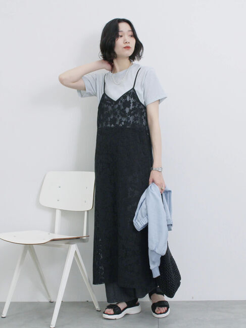 Samansa Mos2 blue「メッシュレースキャミワンピース」|ワンピース|