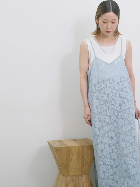 Samansa Mos2 blue「メッシュレースキャミワンピース」|ワンピース|
