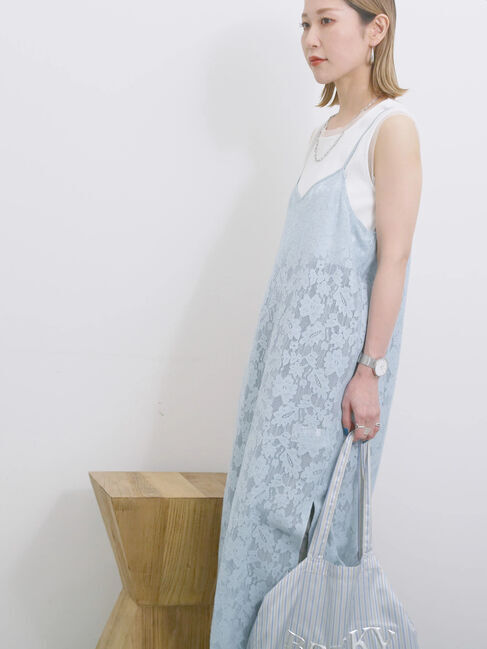 Samansa Mos2 blue「メッシュレースキャミワンピース」|ワンピース|
