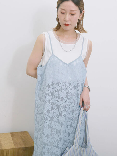Samansa Mos2 blue「メッシュレースキャミワンピース」|ワンピース|