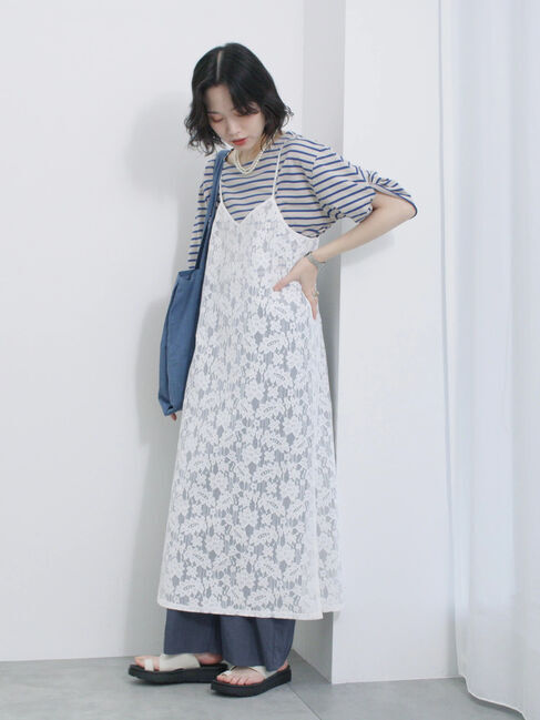 Samansa Mos2 blue「メッシュレースキャミワンピース」|ワンピース|