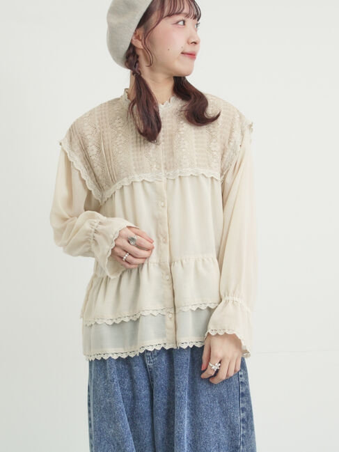 Samansa Mos2「裾フリルティアードレースブラウス」|シャツ・ブラウス|