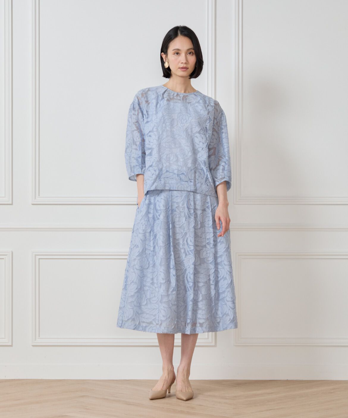 7-IDconcept.「カットジャカードスカート」|フレア|